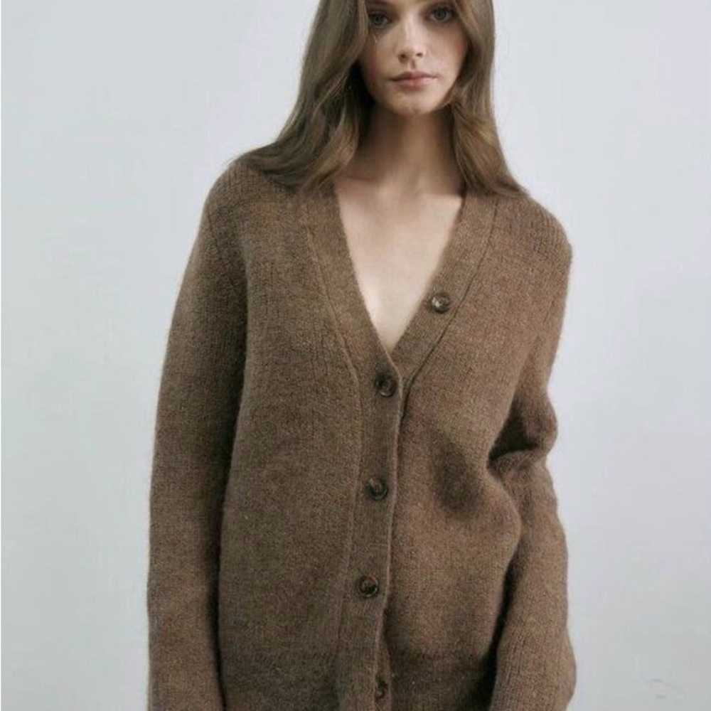 VINCENT JAMES SZ 1 (small) Brown Alpaca Wool Soil + Climate Beneficial Cardigan - Picture 2 of 8